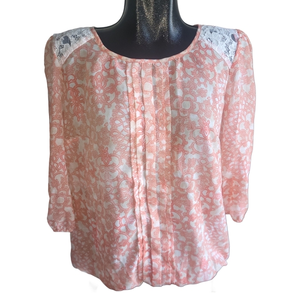 Ricki's Peach and Cream Blouse L - Picture 1 of 6